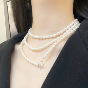 5mm AA- rice long pearl necklace 47 inch white color cheap price wholesale baroque pearl necklace